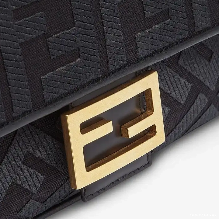 Cheap Cut Motif Bag FF Fendi In Canvas Strap with Medium Baguette Black Laser 0626